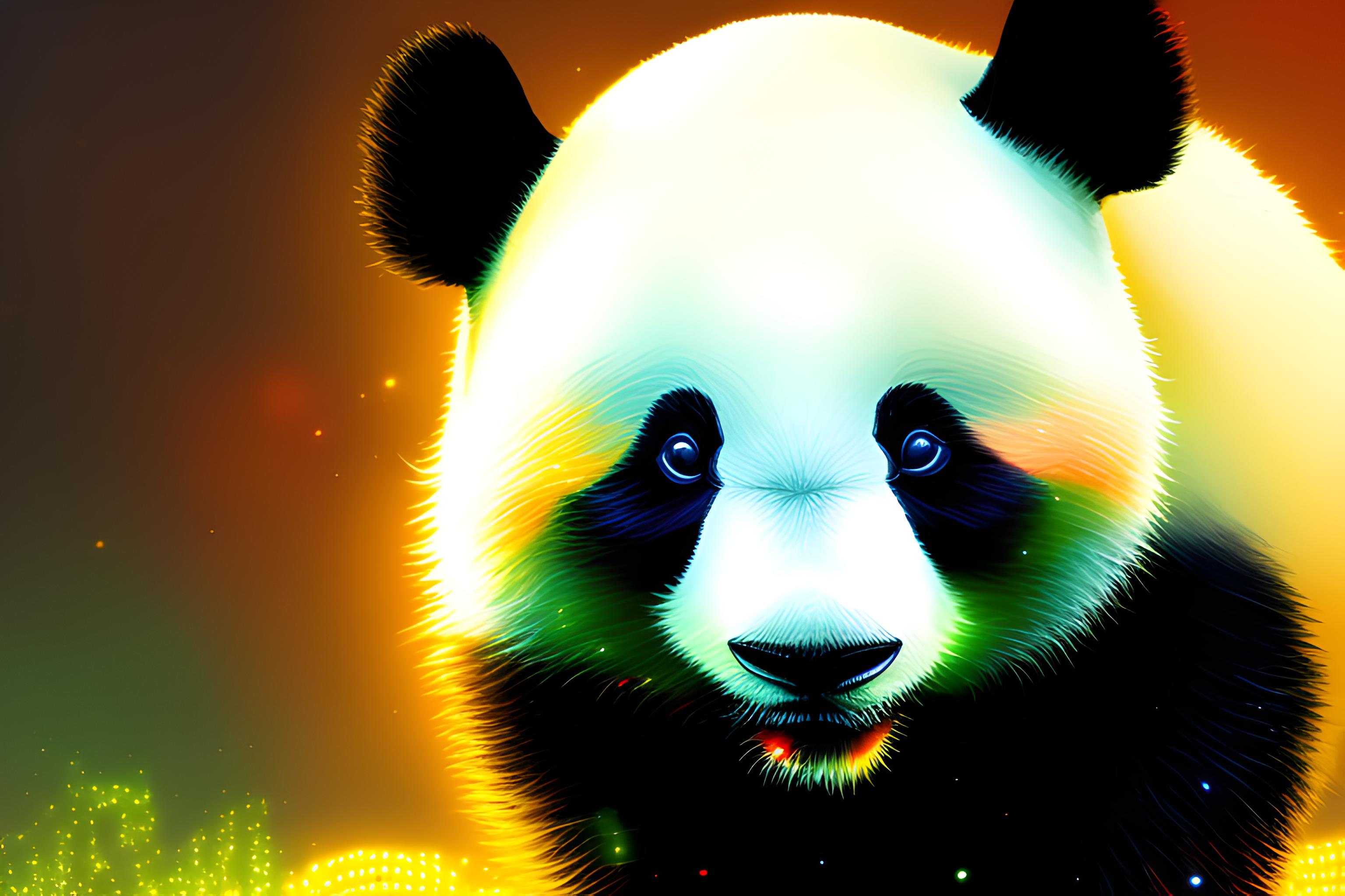 un panda hackeur la nuit illuminer par des neons vert
